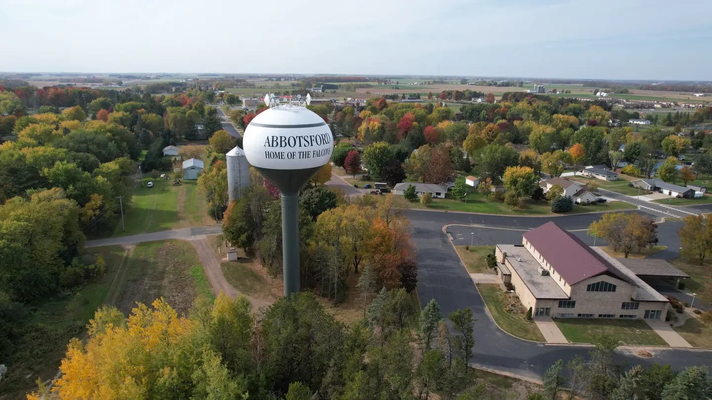 Illustrative scene, not evidence for this record: The water tower at Abbotsford, Wisconsin in fall.