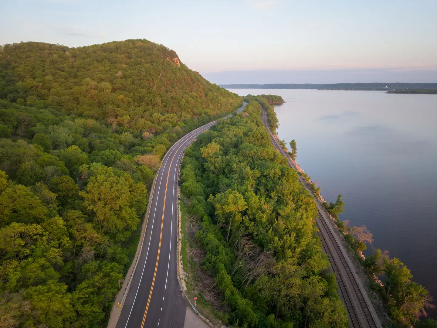 Illustrative scene, not evidence for this record: A road along the bluffs at Maiden Rock, Wisconsin.