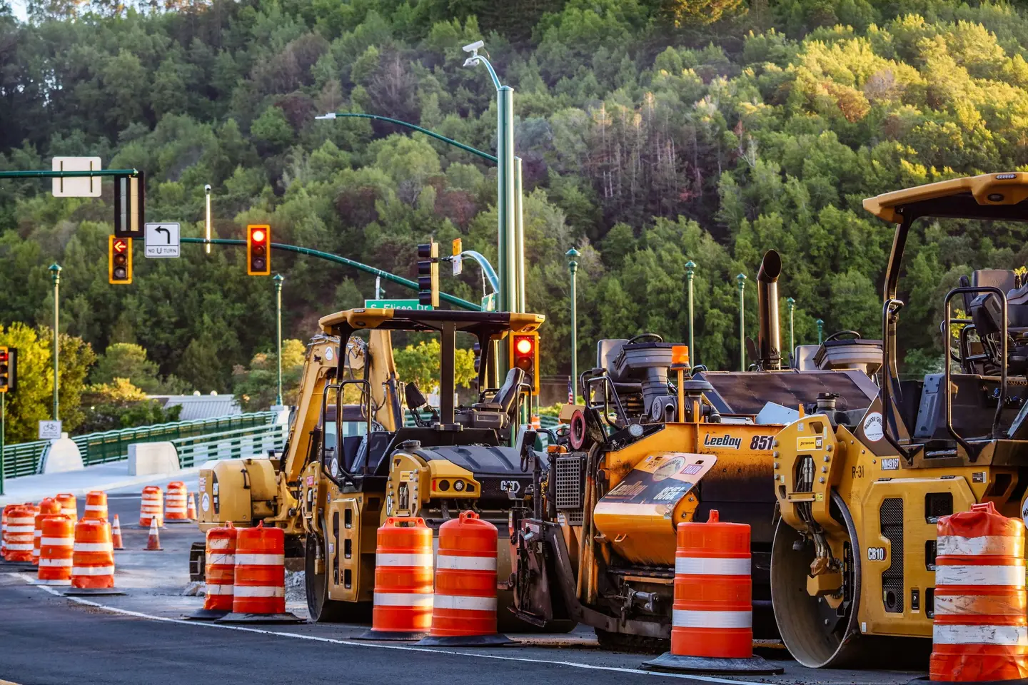 Illustrative scene, not evidence for this record: Heavy equipment at a road repair site.